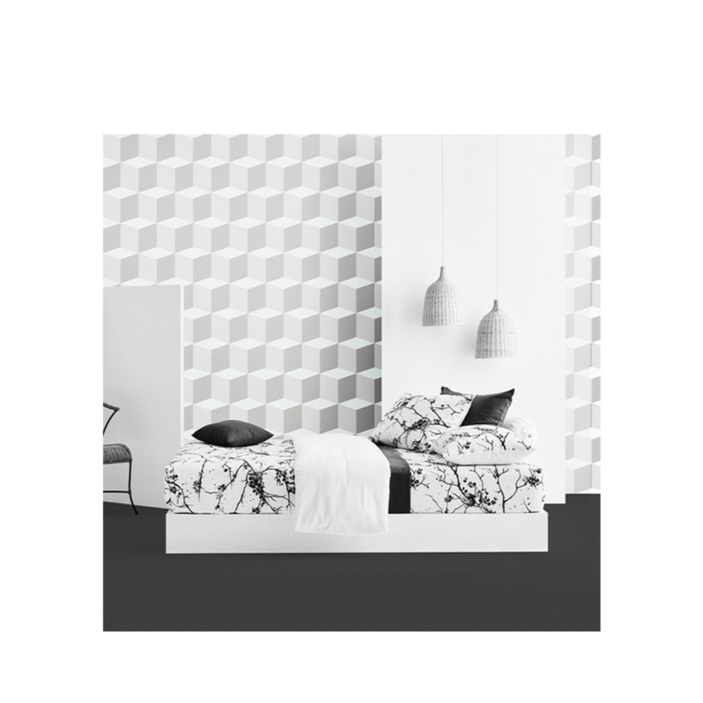 Lotus Black & White - QS Fitted Bedsheet Set-5pcs - LI-BW-04W